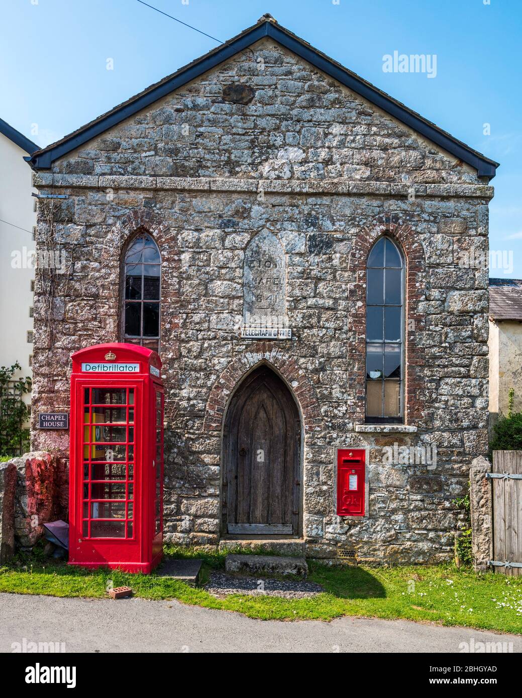 The Zion Chapel (1841) served as village post office ('Telegraph Office') from 1937 until 2002. Belstone, Dartmoor National Park, Devon, England, UK Stock Photo