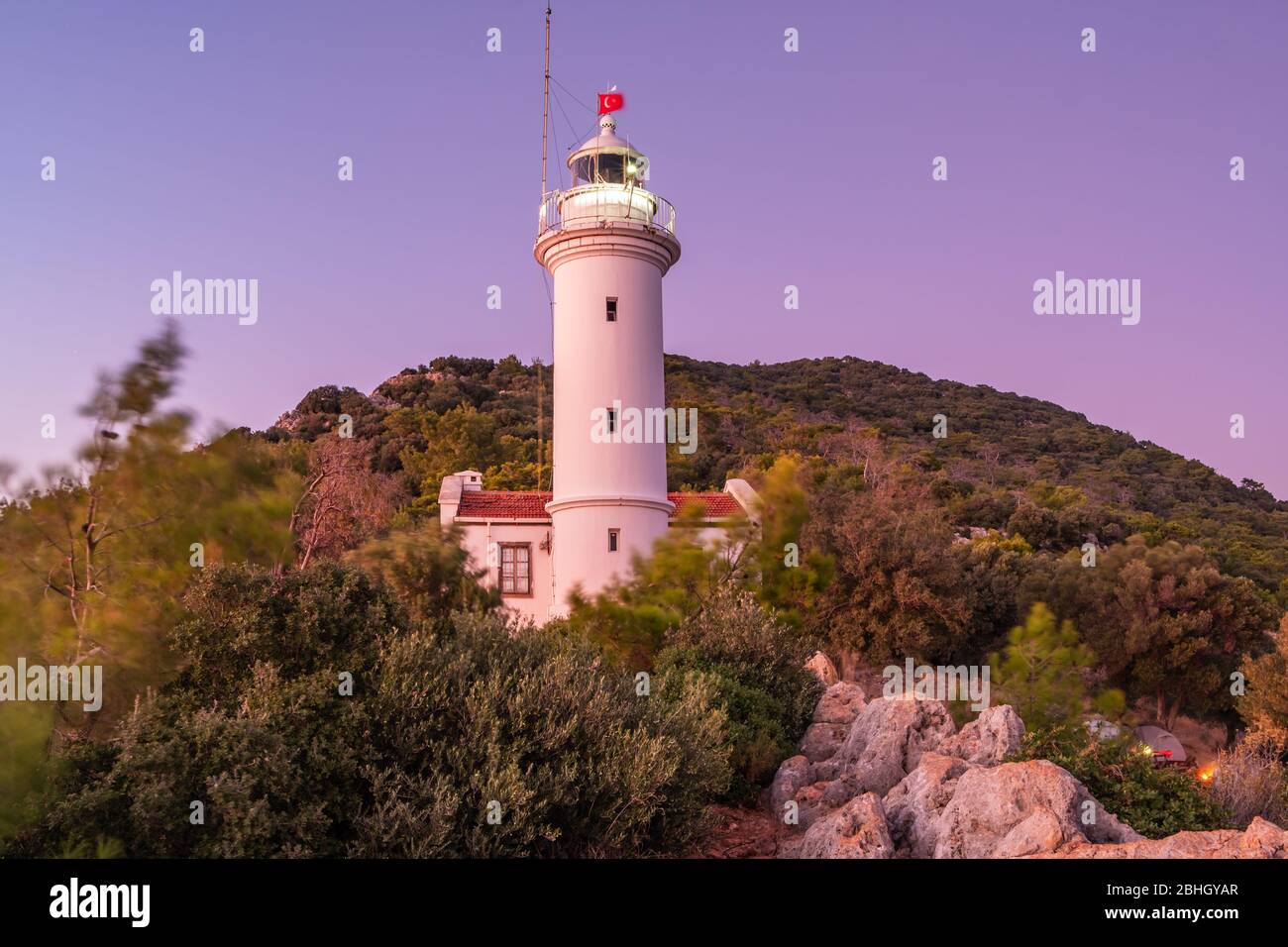 Lighthouse at Gelidonya cape in Mediterranean sea, Antalya. Stock Photo