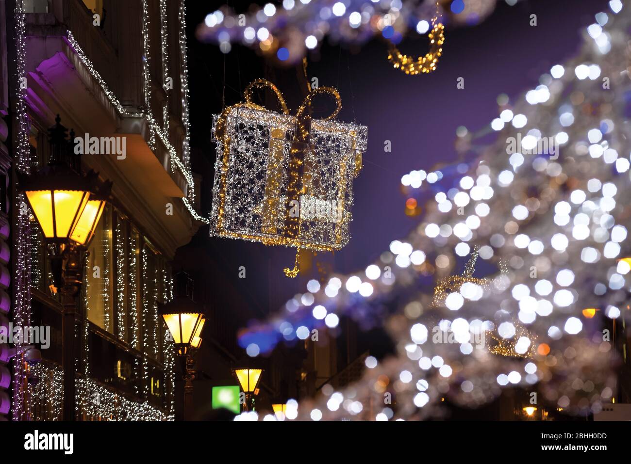 European city street Christmas sale decoration Stock Photo