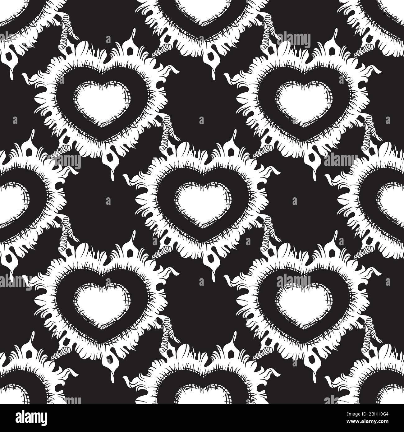 Seamless pattern of hearts on a black background. Vector image Stock Vector