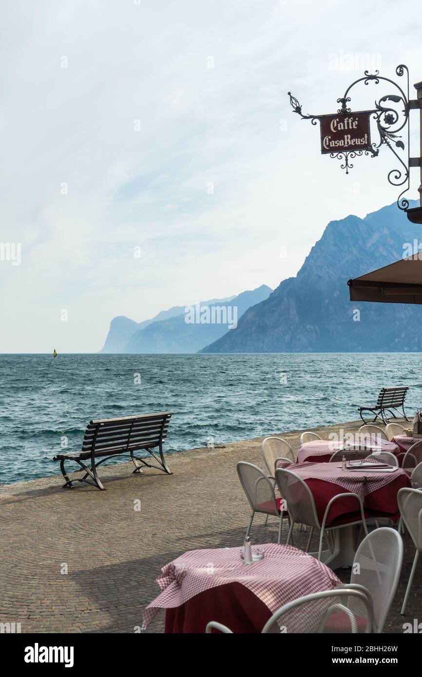 View from a restaurant at the Garda lake Stock Photo