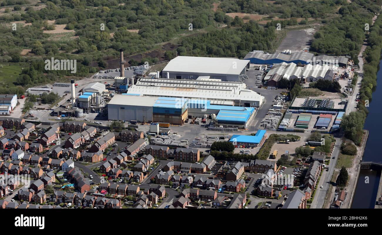 aerial view of industry, warehouses & a recycling plant at Latchford, Warrington, Cheshire Stock Photo