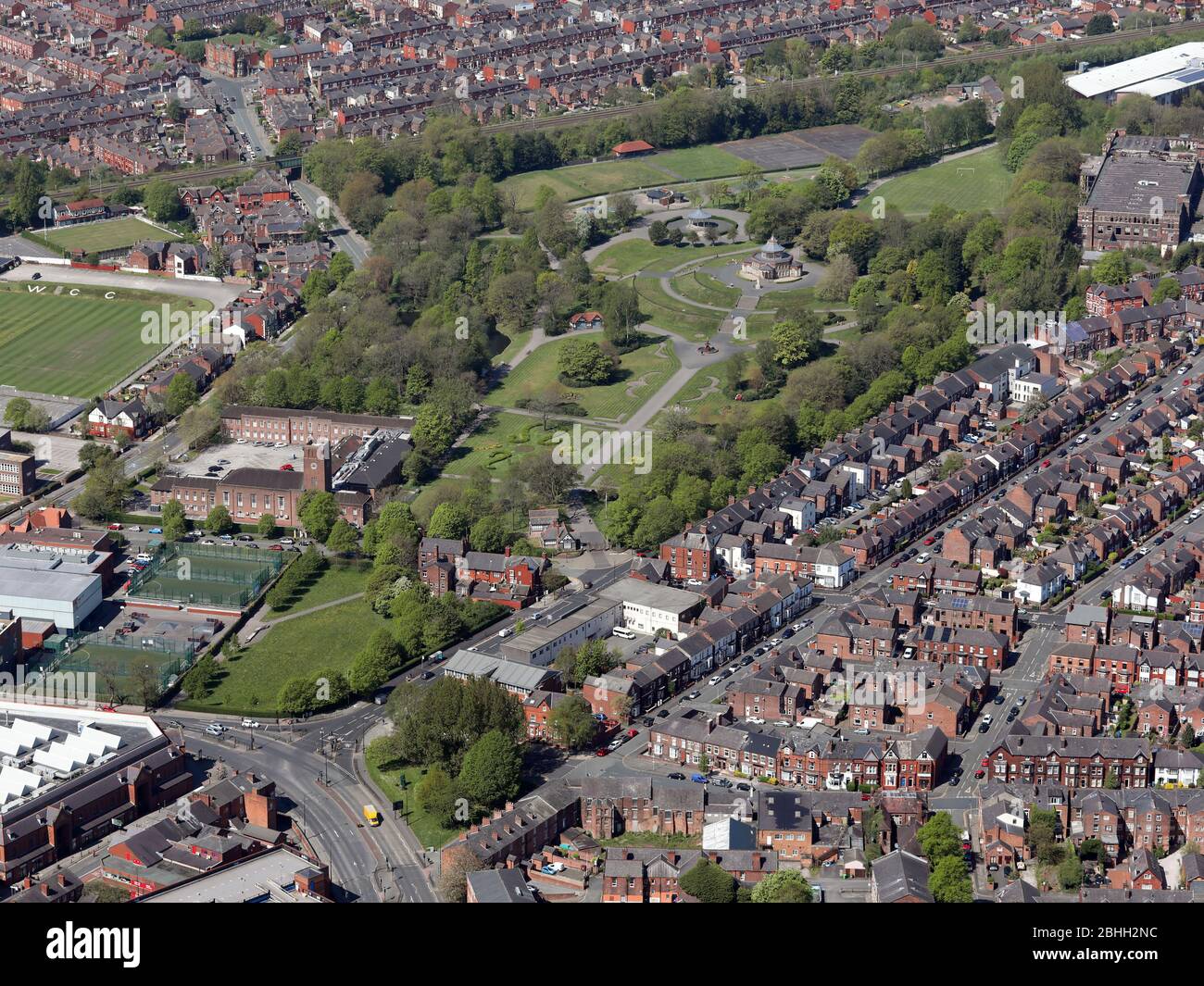 aerial view of Mesnes Park, Wigan, UK Stock Photo