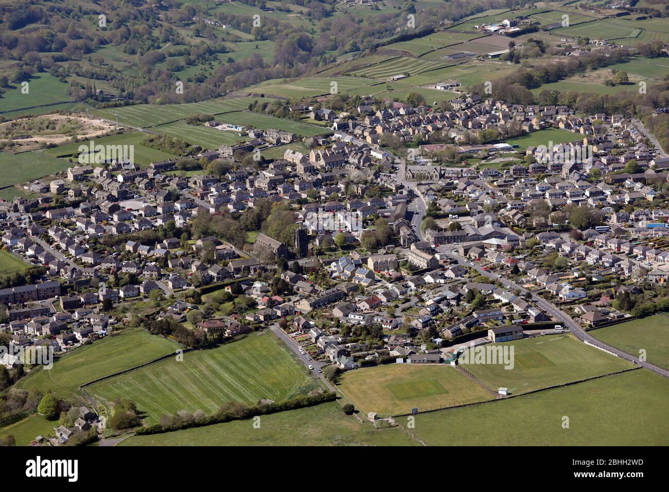aerial view of Northowram village, near Halifax, West Yorkshire Stock Photo