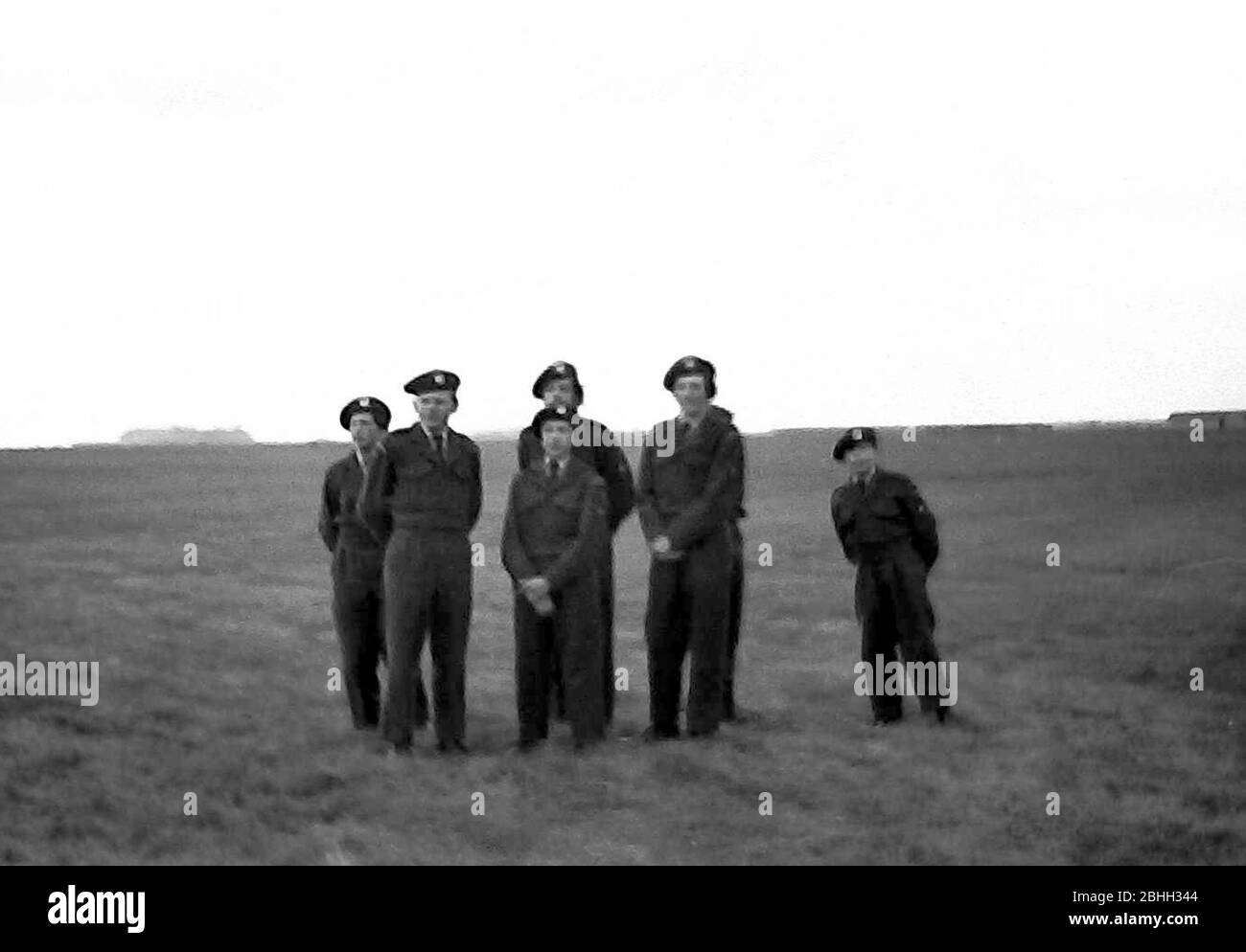A group of air cadets watch an air show in Lancashire, England, United Kingdom, in the early 1970's. Stock Photo