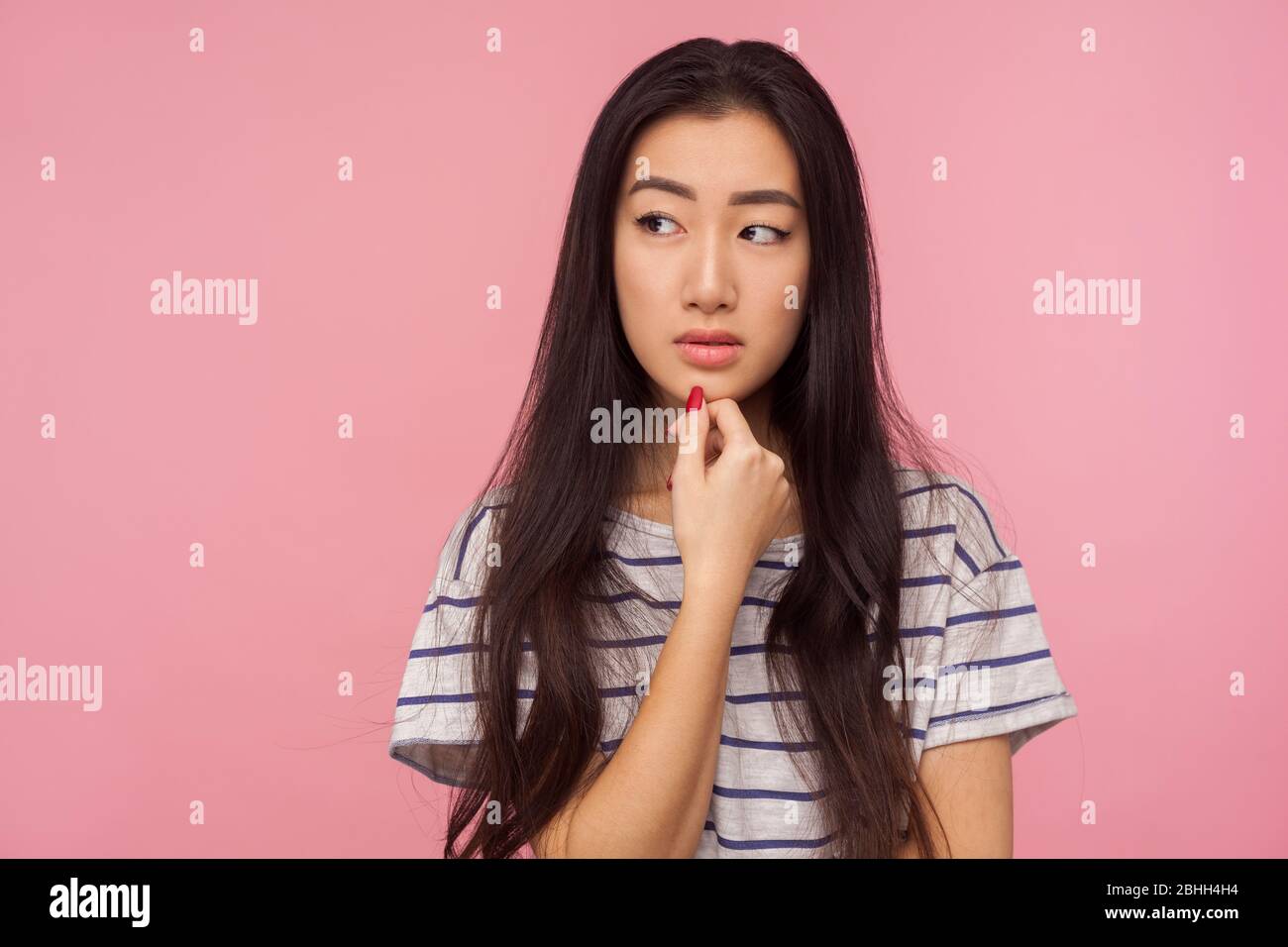 Need To Think Portrait Of Pensive Girl With Long Hair Pondering Idea