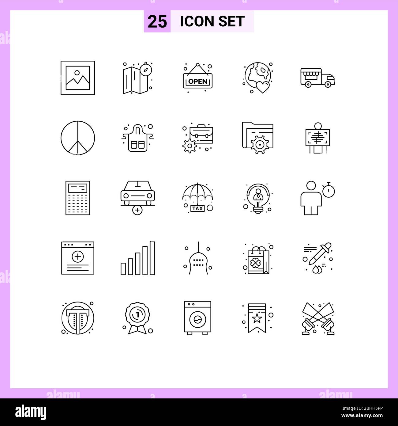 Set of 25 Modern UI Icons Symbols Signs for van, ice cream, board, day, world Editable Vector Design Elements Stock Vector