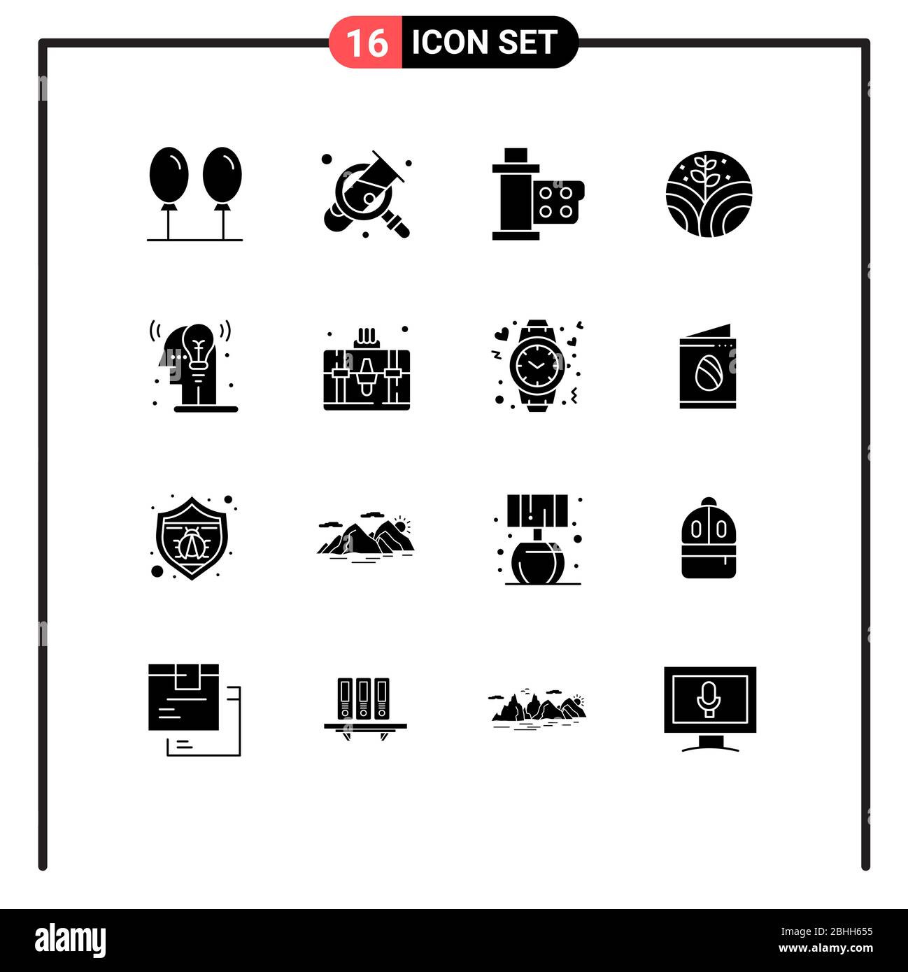 16 Thematic Vector Solid Glyphs and Editable Symbols of man, creative, film, farming, environment Editable Vector Design Elements Stock Vector