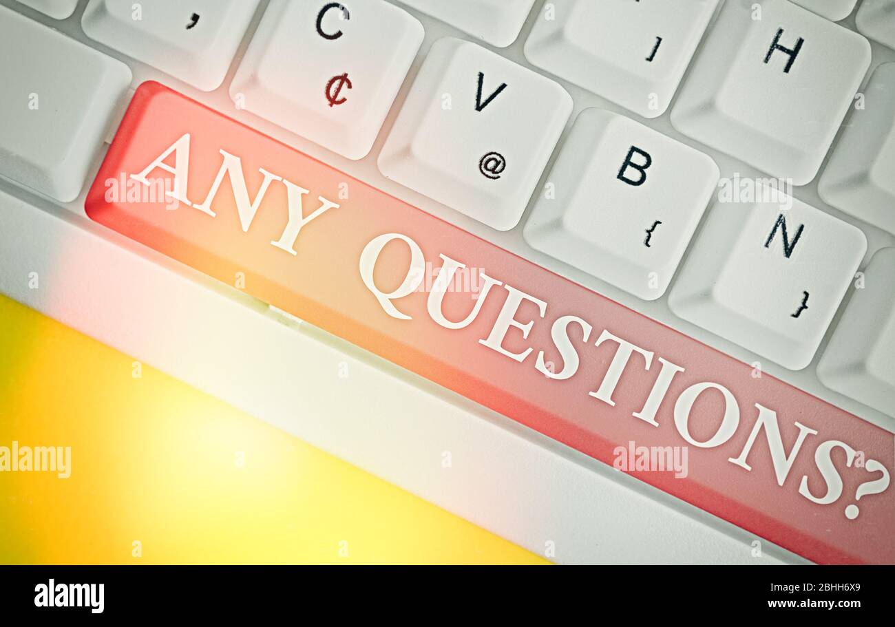 Writing note showing Any Questions Question. Business concept for ...