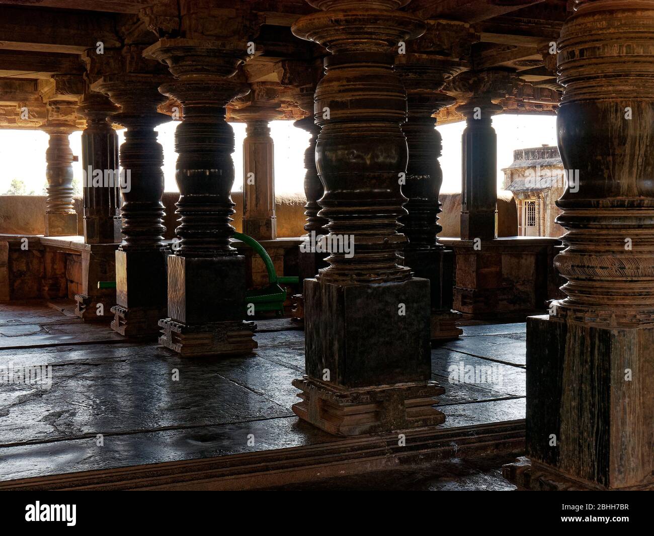 Massive latheturned circular pillars of Kaitabheshvara Temple Stock