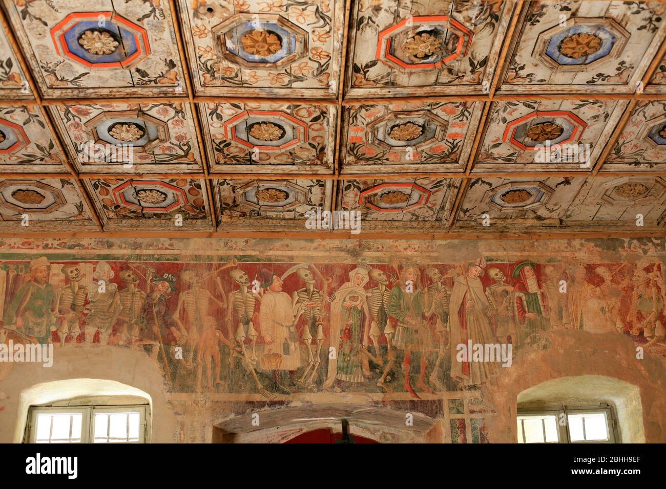 Dance of Death, fresco in the Church of St Mary next to old cemetery near by town of Beram, Istria. It is painted by Vincent de Kastav in 1474 Stock Photo