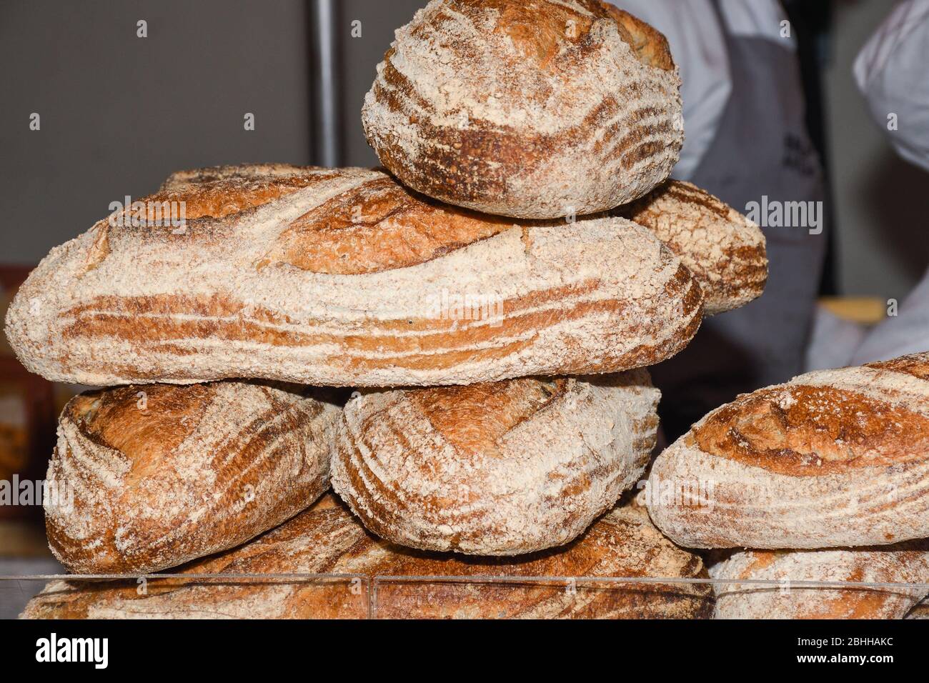 Bread basket showcase in bakery shop Stock Photo Alamy