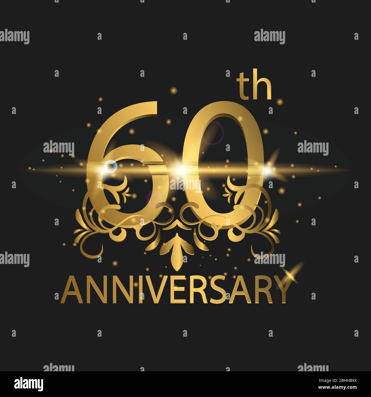 60th years anniversary celebration. 60th anniversary logo with gold color, foil, sparkle Stock Vector