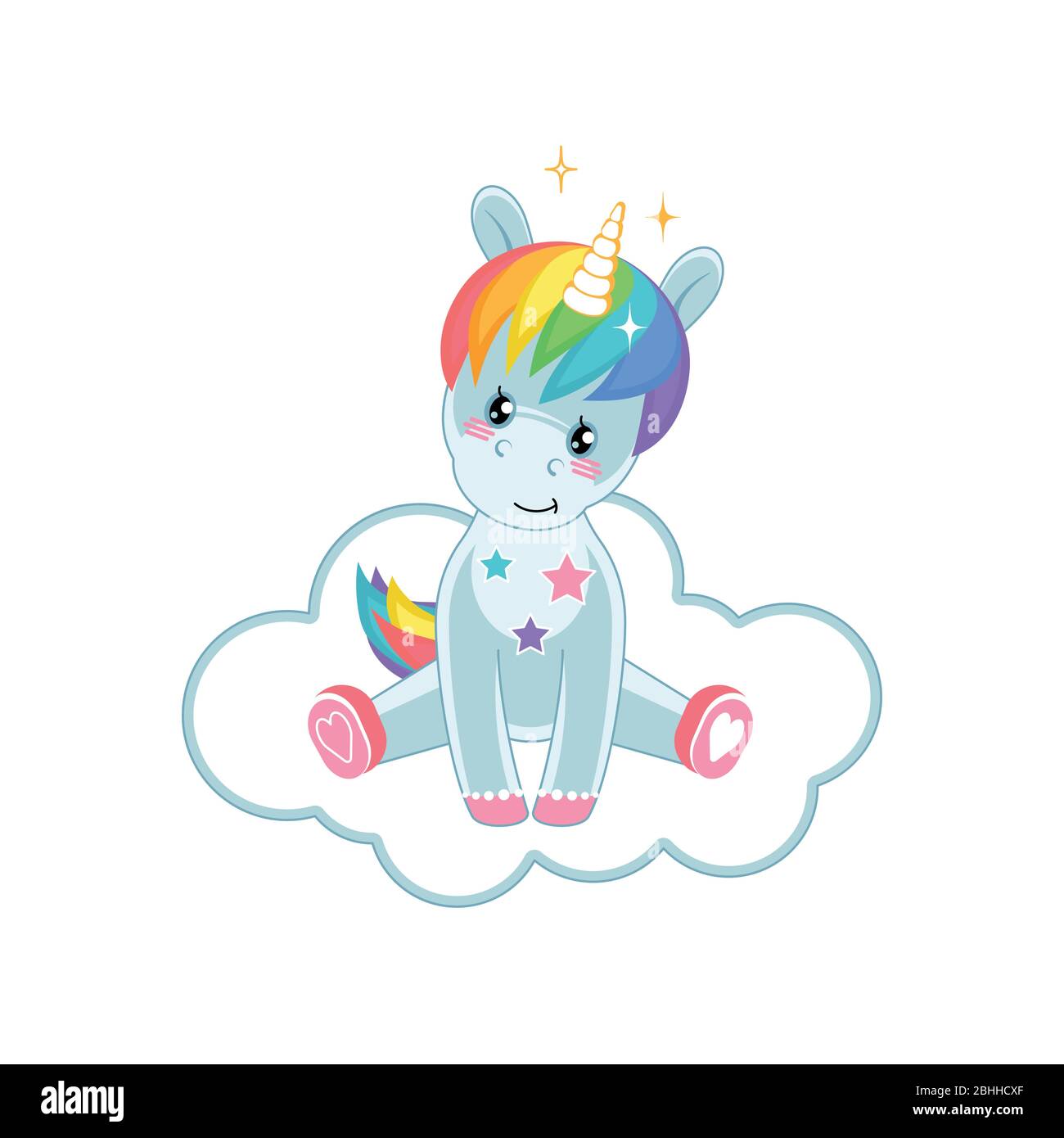 Cute Unicorn Sitting Cartoon Vector Illustration Stock