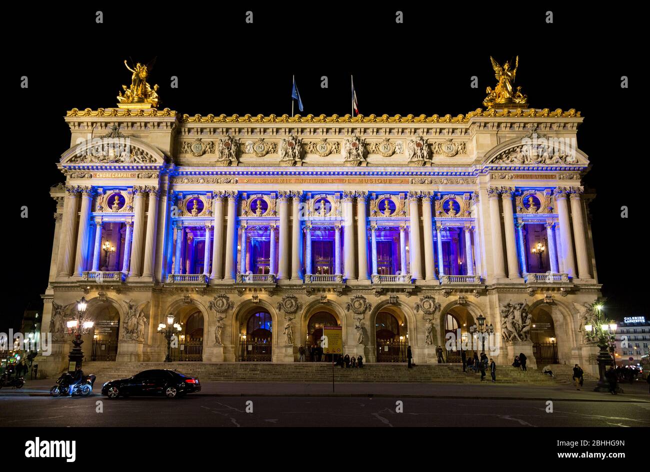 Paris, France - 2nd March 2015The Paris Opera House, known as The Opera Garnier, illumated during the evening performance. Stock Photo