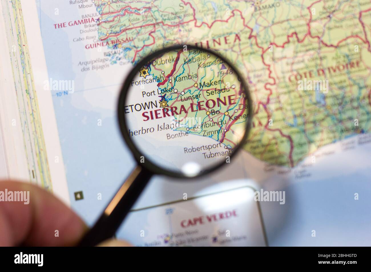 Sierra Leone on the map of the world or atlas Stock Photo - Alamy
