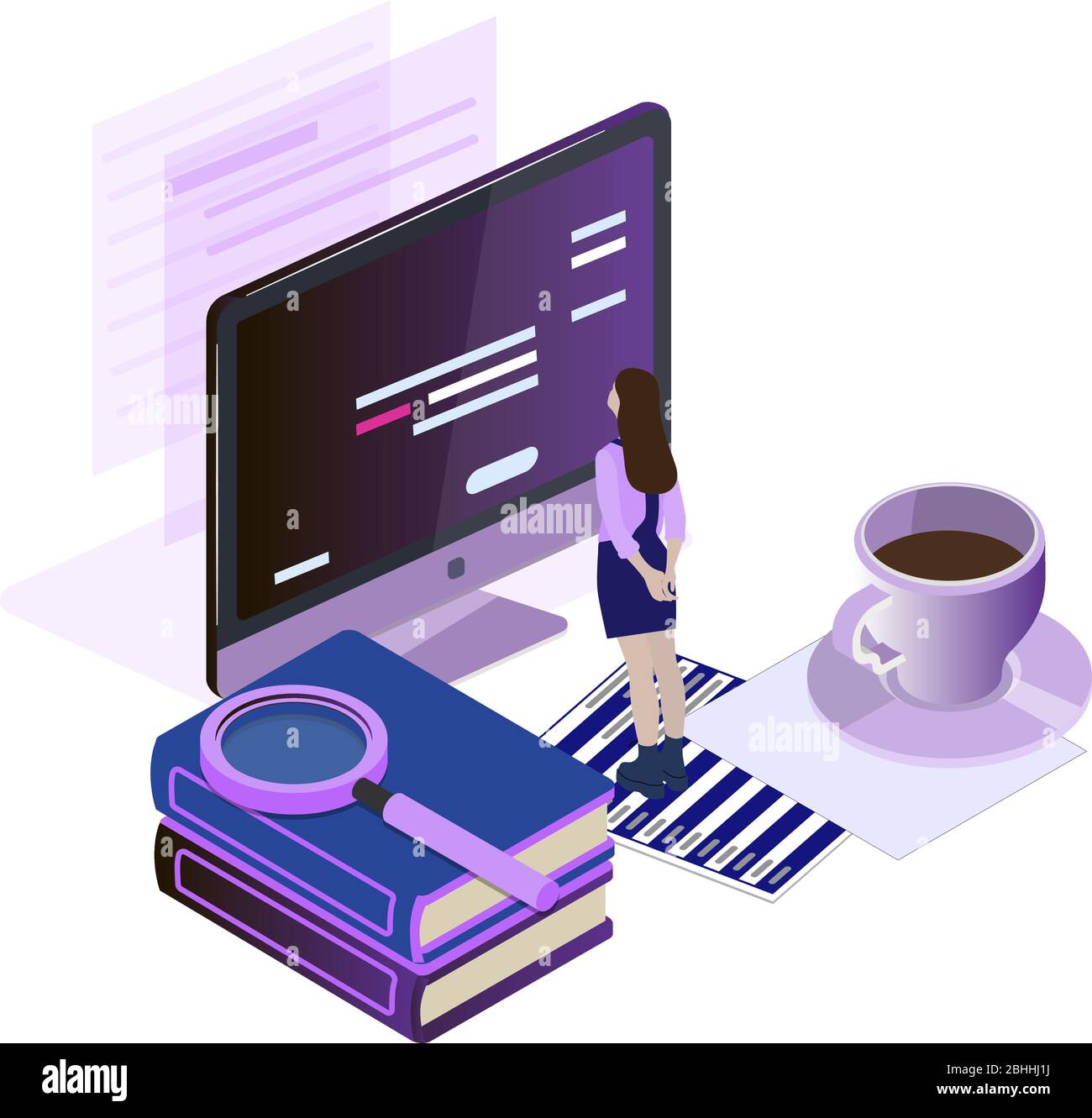 Remote online education. Distance study. Vector remote studying technology, school training service, online course illustration Stock Vector