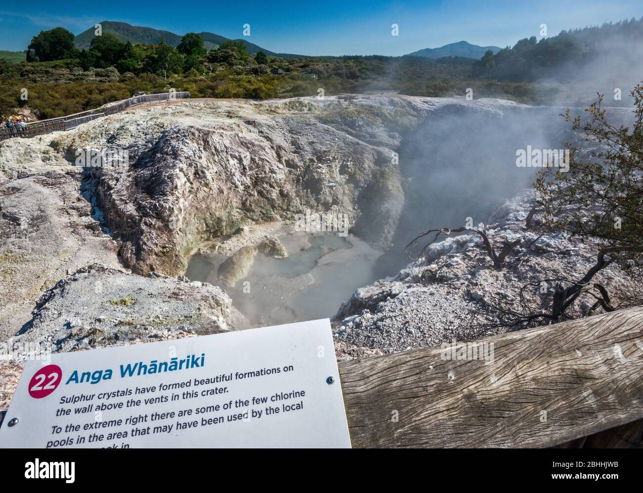 Anga Whanaraki crater, sign, Wai-O-Tapu Thermal Wonderland, Taupo ...