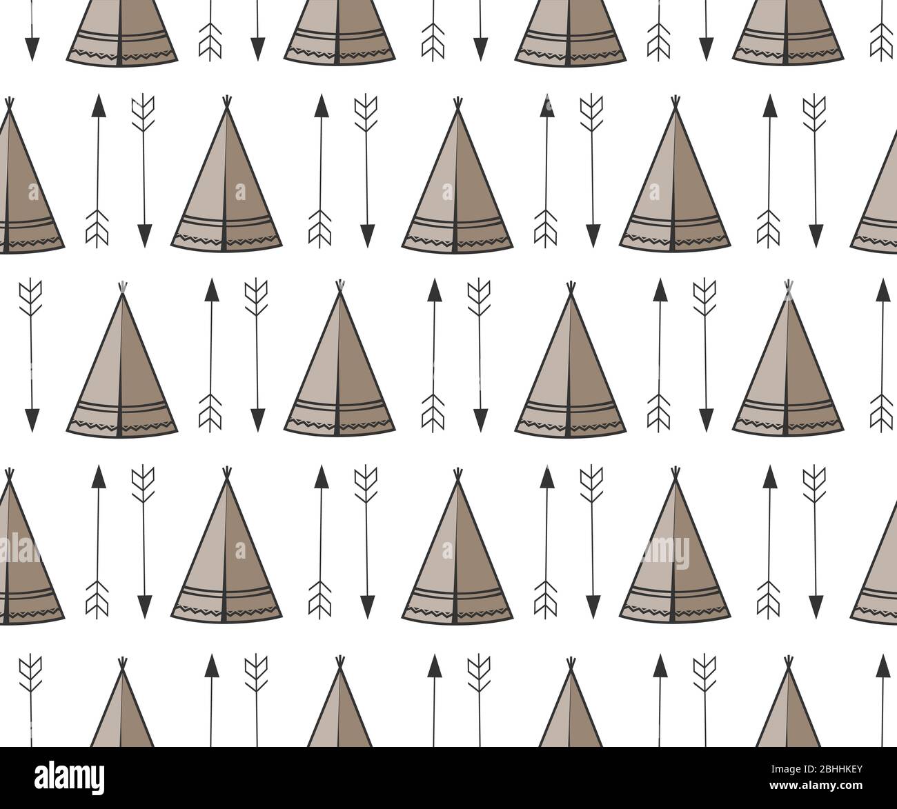 Seamless kids pattern with wigwam and arrows. Cute Indian background pattern in vector Stock Vector