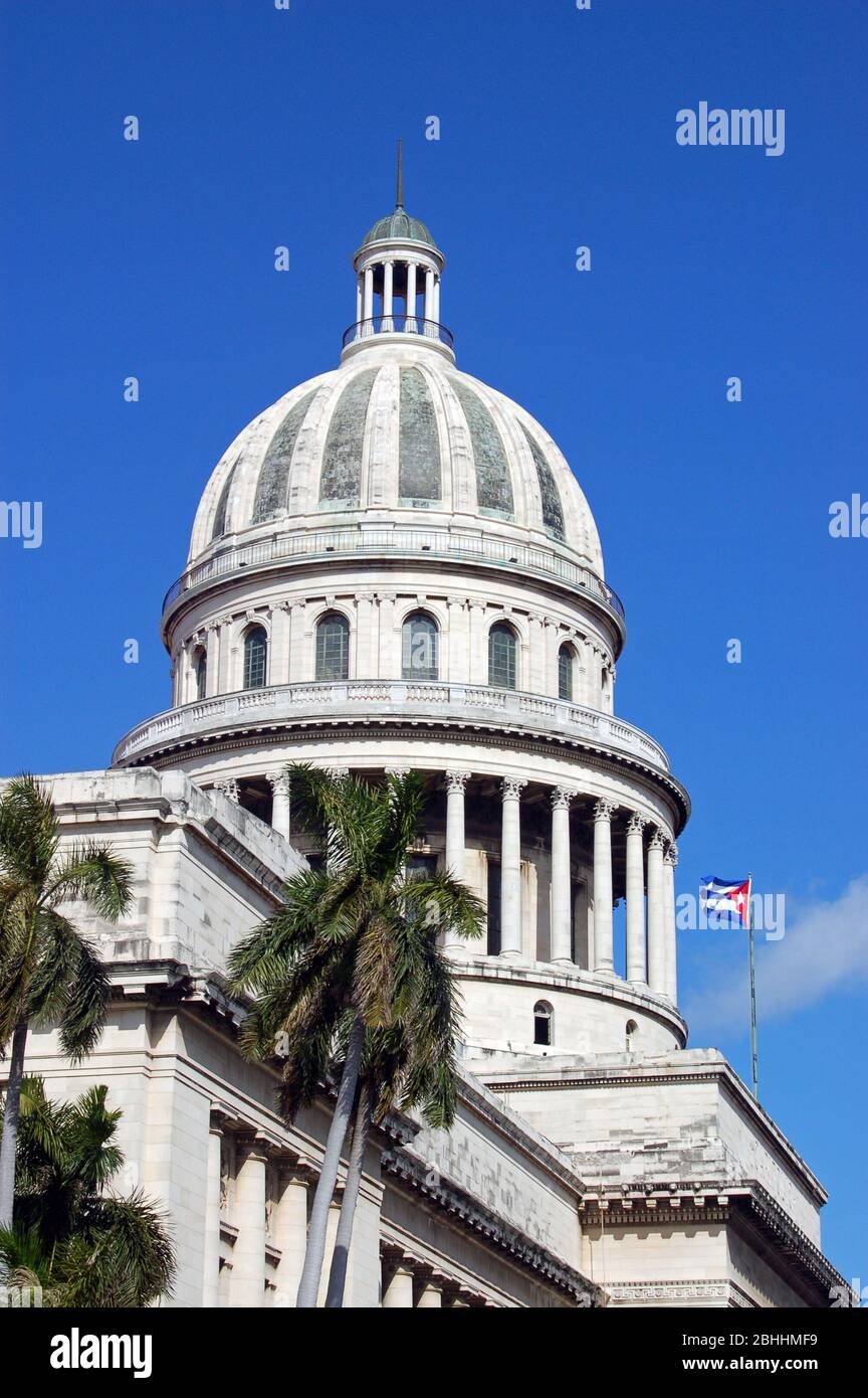 The landmark dome of Havana's Capitolio building, home to Cuba's Legislature. Stock Photo