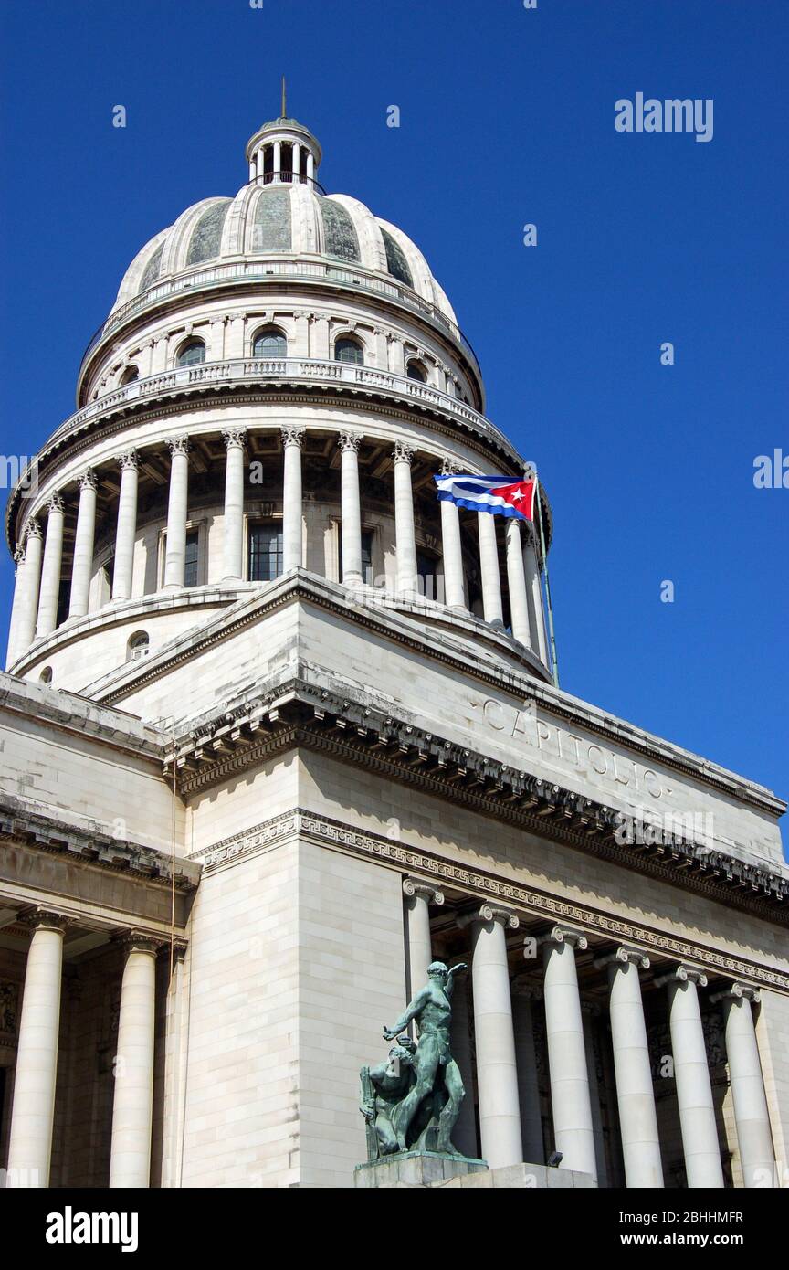 View of the landmark building - the Capitolio in Havana. Home to Cuba's legislature. Stock Photo
