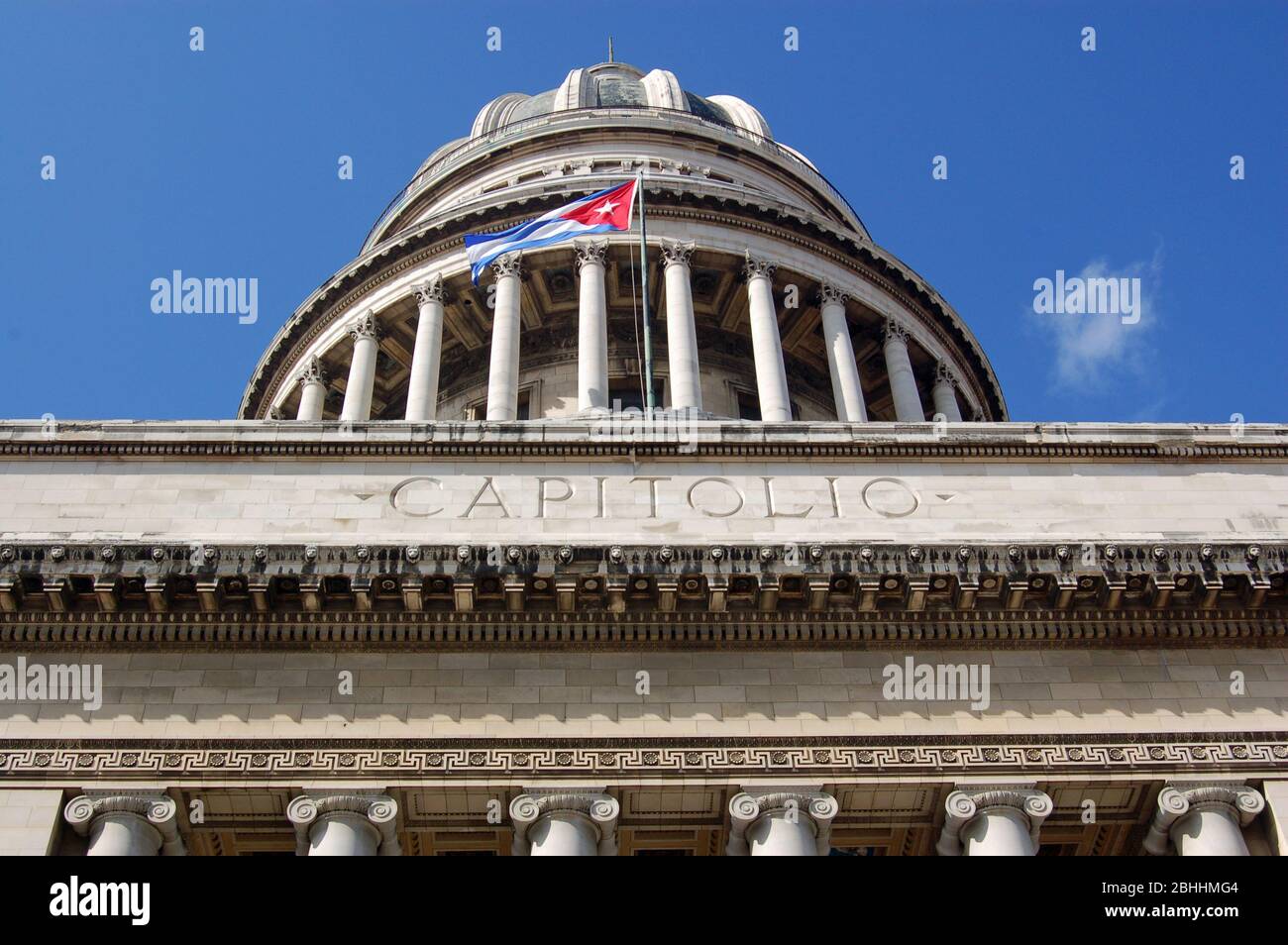 View looking up towards the dome of Havana's Capitolio building which houses Cuba's legislature. Stock Photo