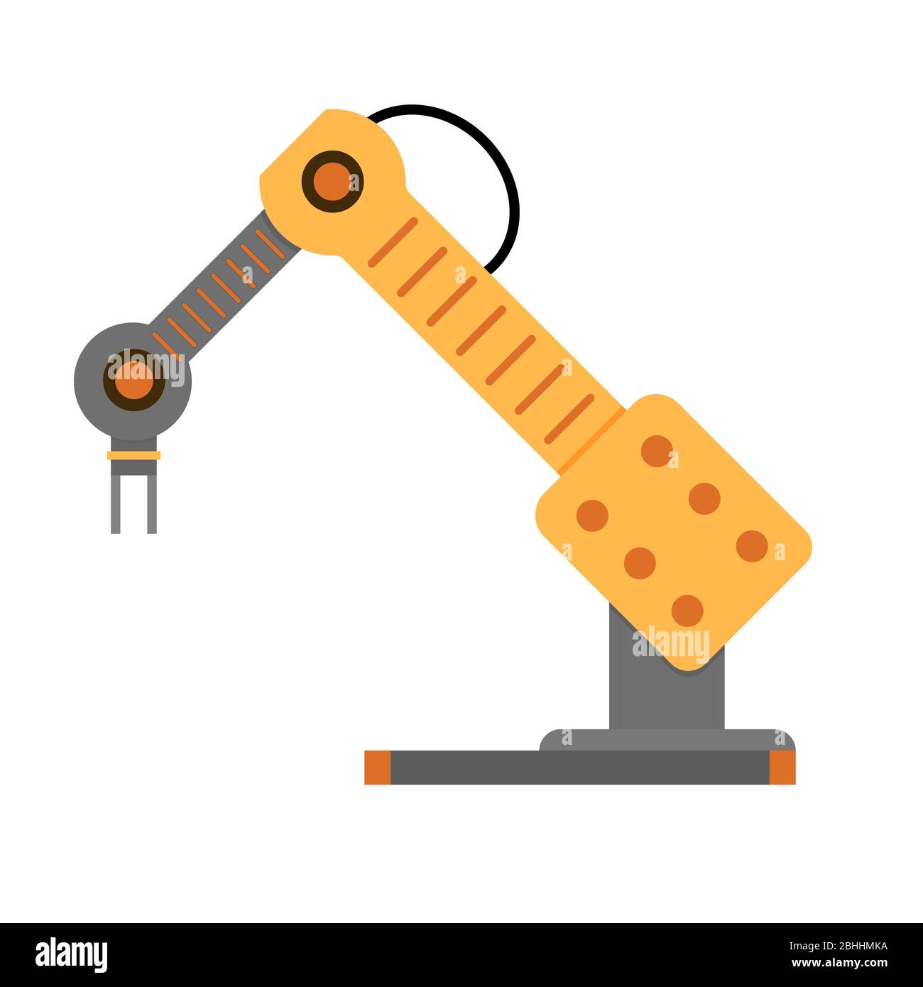 Mechanical equipment for assembly on conveyor belt. Mechanical operation, tech device, robotic machinery isolated. Vector illustration Stock Vector