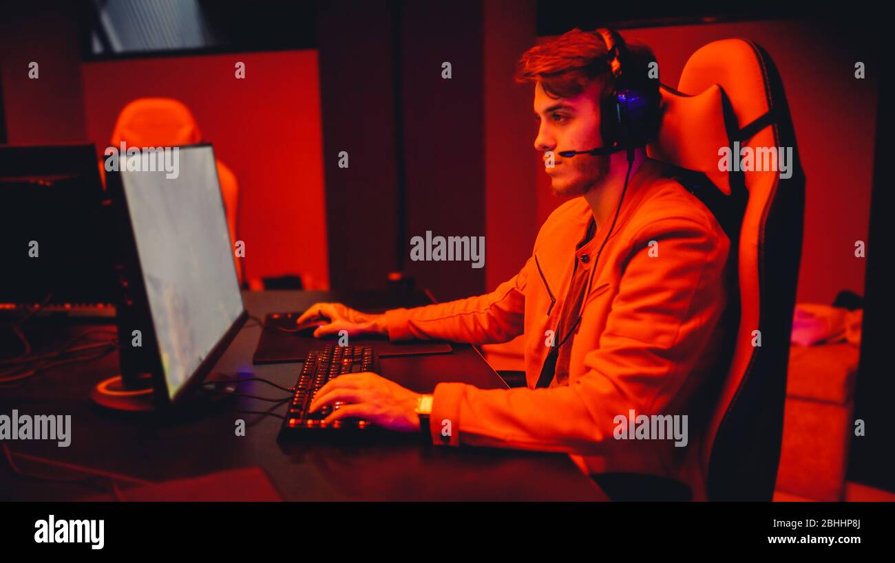 Team professional gamer playing winning tournaments online games