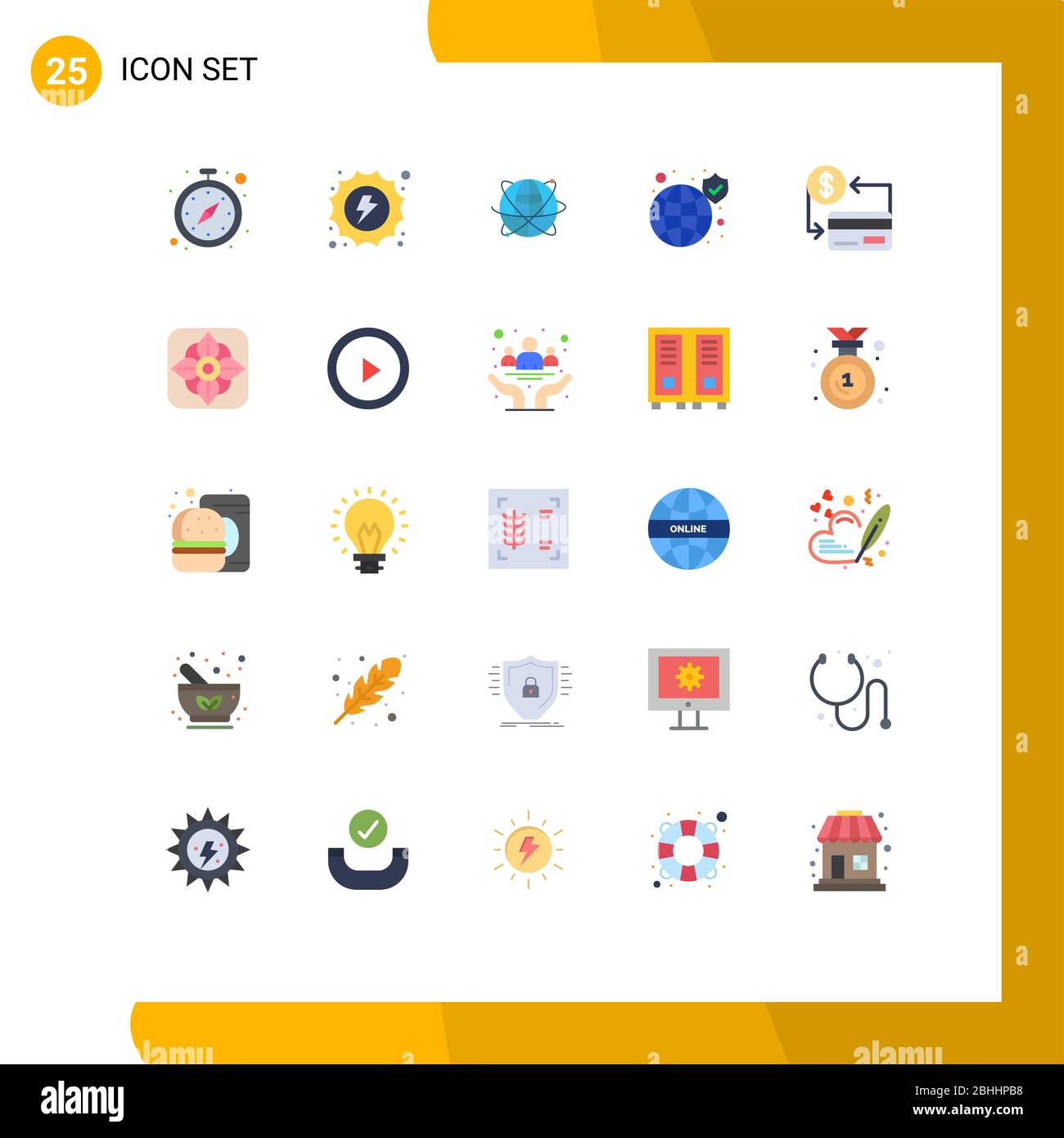 Set of 25 Modern UI Icons Symbols Signs for safety, global, globe, world, internet Editable Vector Design Elements Stock Vector
