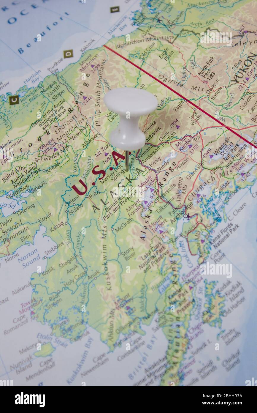American State Alaska On The Map Of The World Or Atlas Stock Photo Alamy American State Alaska On The Map Of The World Or Atlas 2BHHR3A