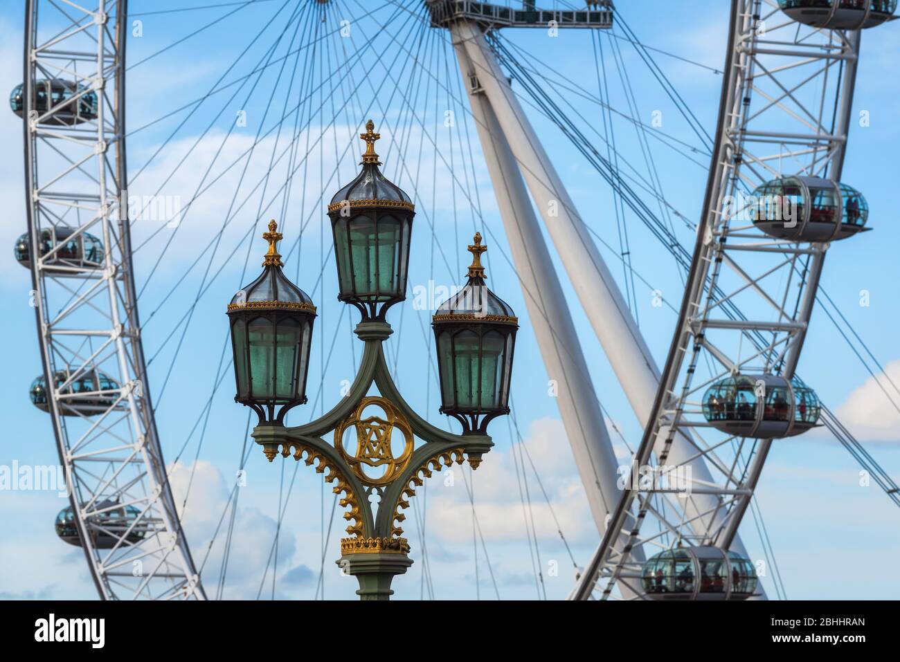 The Shell Centro, London Eye  and the Thames river with blue sky in UK Stock Photo