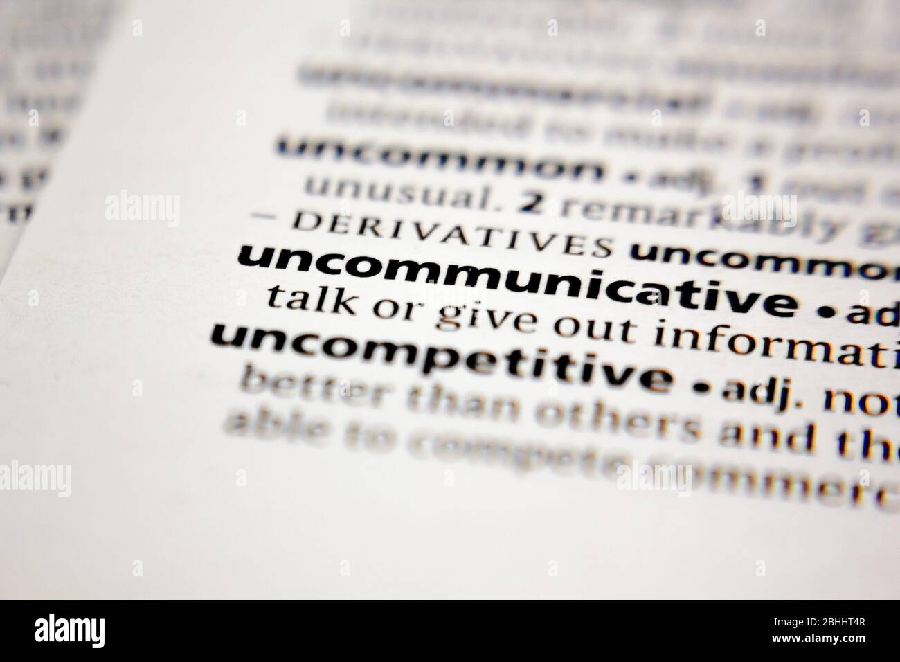 Word or phrase uncommunicative in a dictionary. Stock Photo