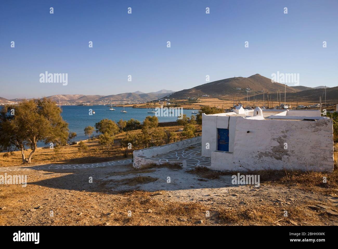 Coast view at Naoussa, Paros, Greece, Cyclades islands, Southern Europe Stock Photo