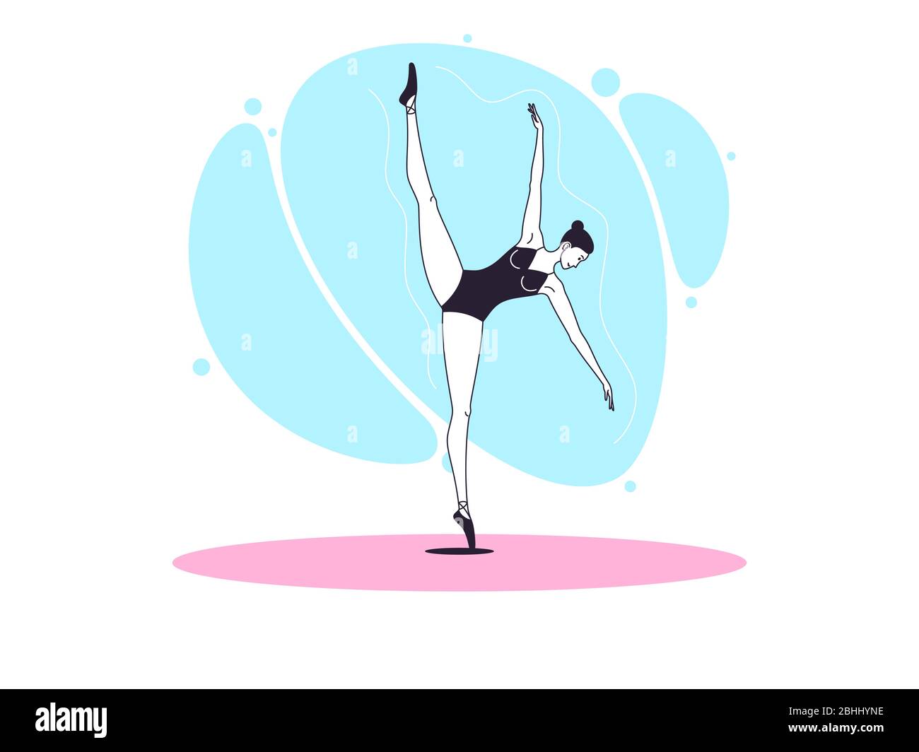 Leg Line Graceful ballerina woman in outline minimalist style. Ballet dancer ...
