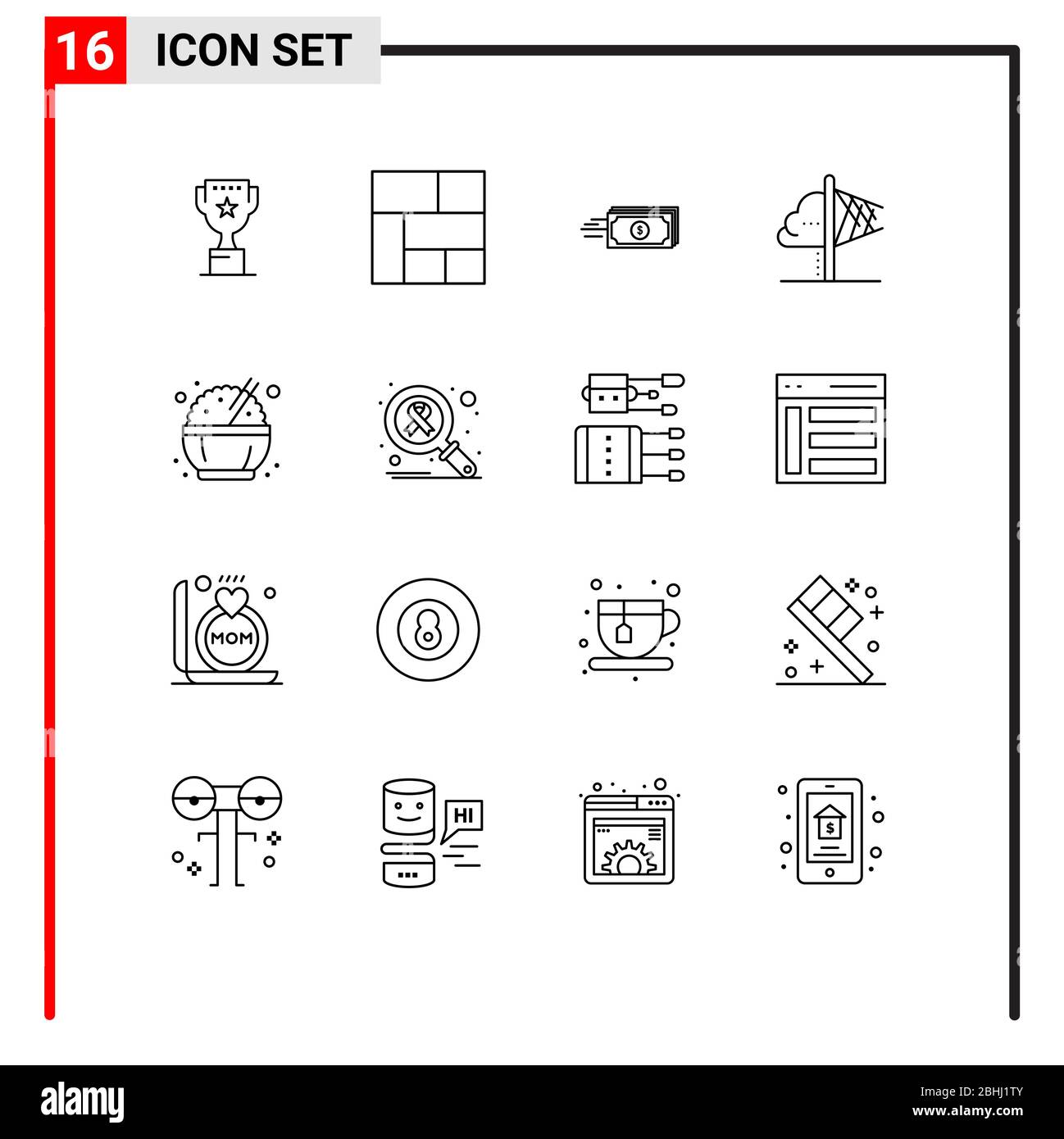 Set of 16 Modern UI Icons Symbols Signs for chinese, insight, business