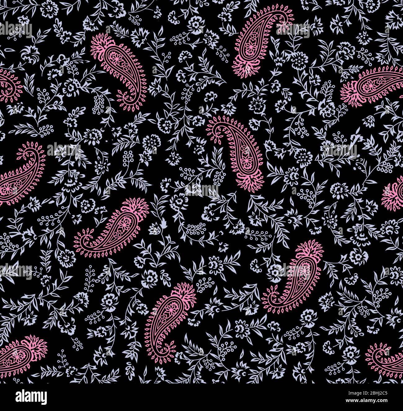 seamless traditional paisley with black background Stock Photo