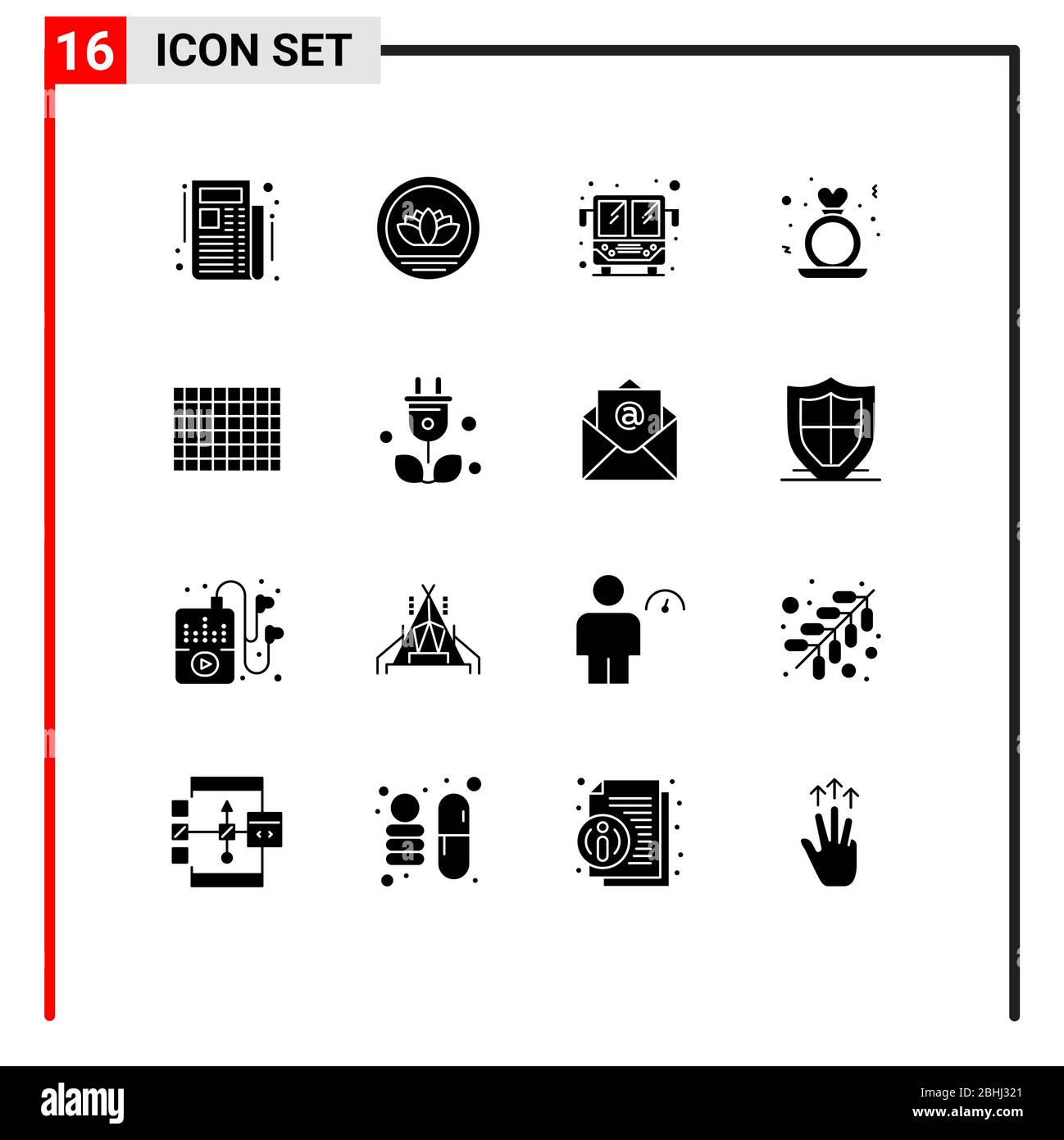 Set of 16 Modern UI Icons Symbols Signs for food, candy, public bus, women, proposal Editable Vector Design Elements Stock Vector