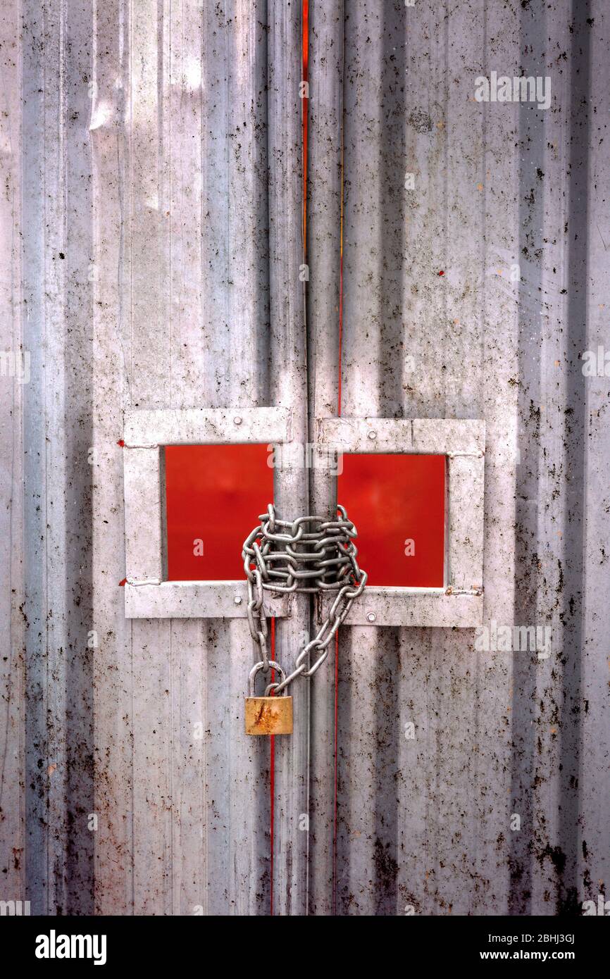 secure metal gate with copy space Stock Photo
