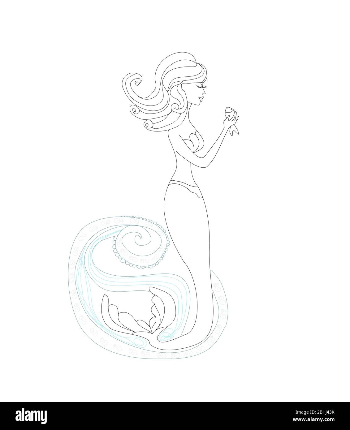 mermaid in sea waves - coloring book Stock Vector Image & Art - Alamy