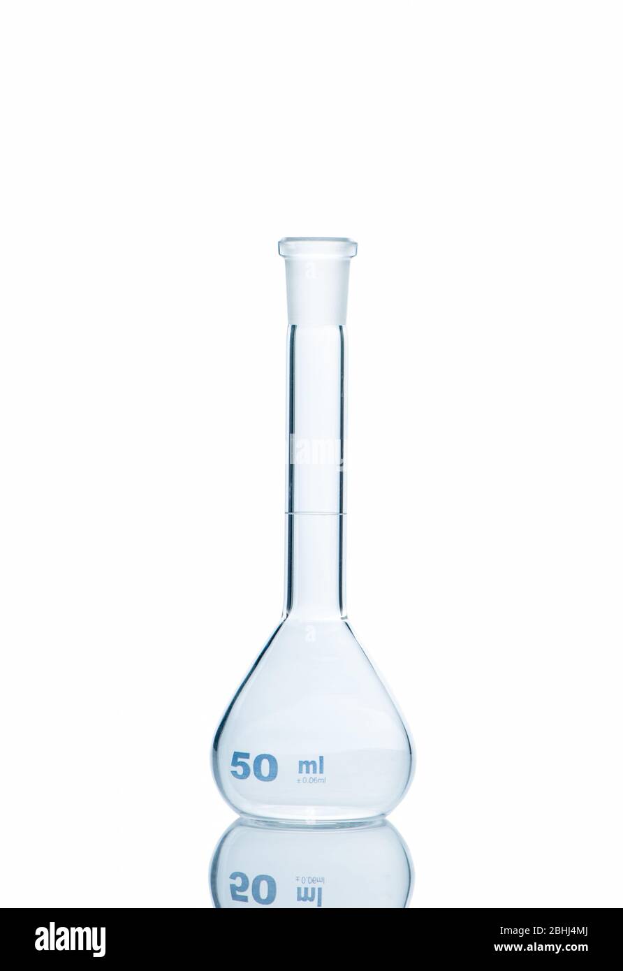 Empty 50 Ml Erlenmeyer Flask On Reflective Isolated On White Background With Clipping Path Chemical Laboratory Glassware And Scientific Equipment Stock Photo Alamy