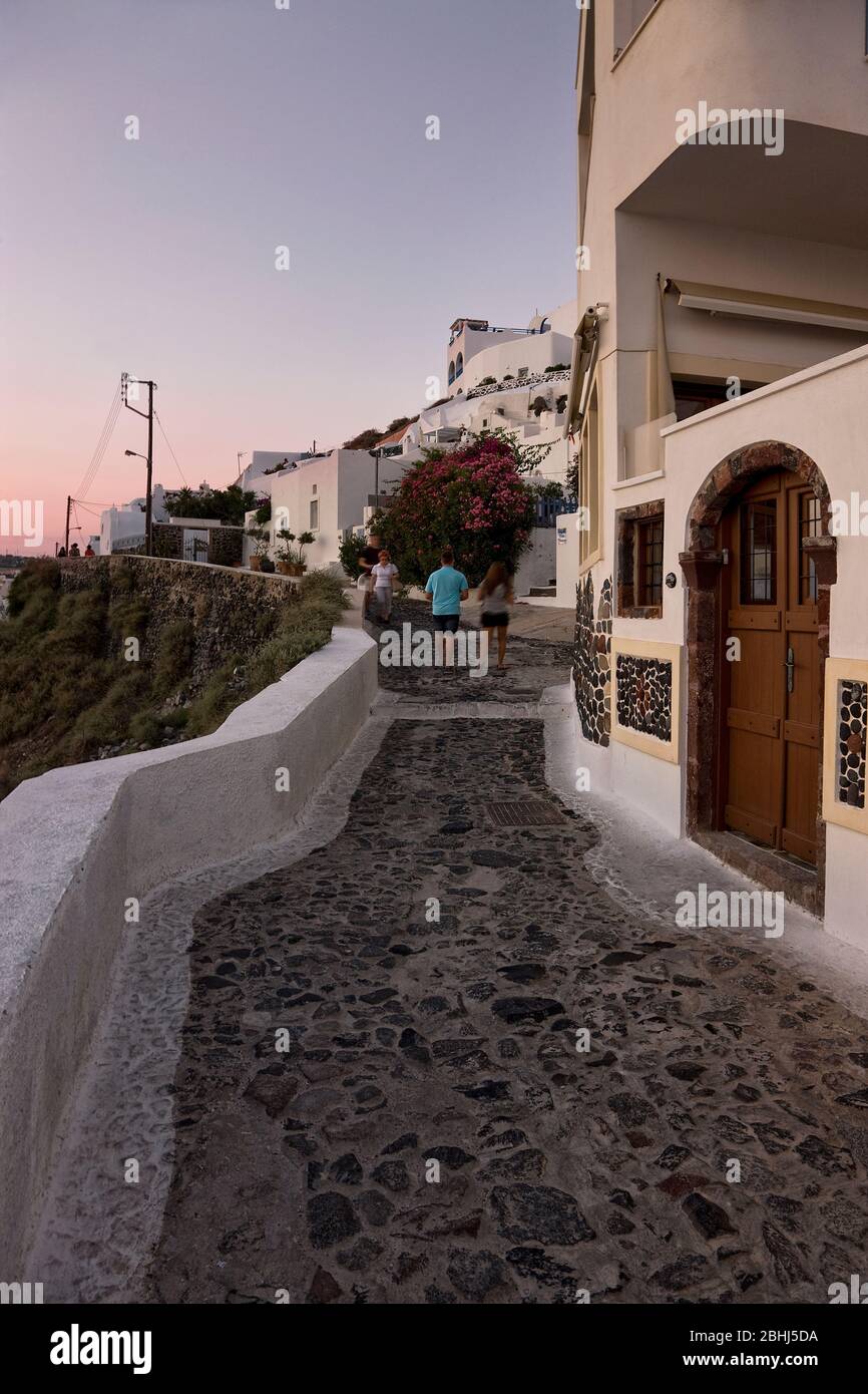 Dusk at Oia, Santorini, Greece, Cyclades islands, Southern Europe Stock Photo