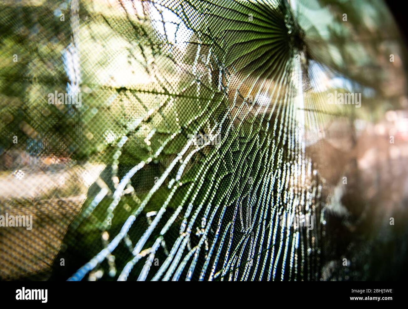 Blurred woman body through a ripped glass Stock Photo