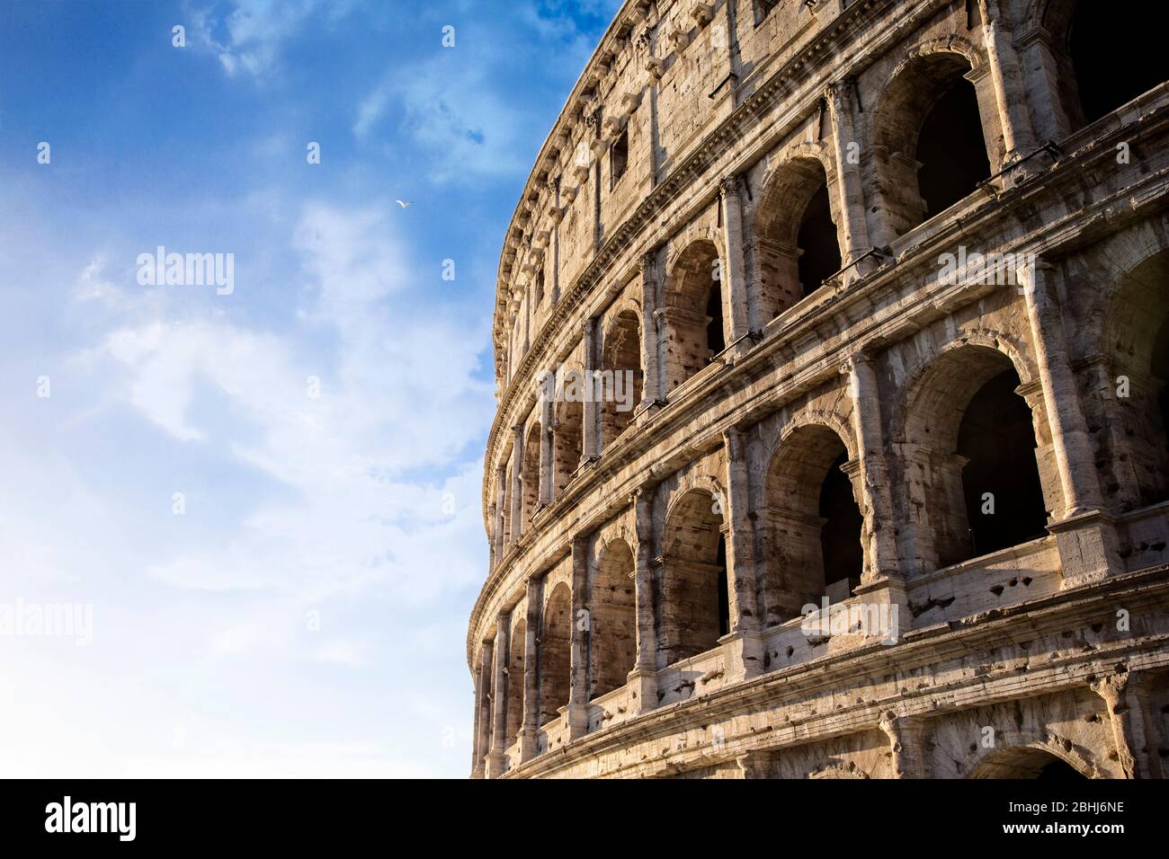 The exterior facade of the historic Colosseum in Rome, Italy. Stock Photo