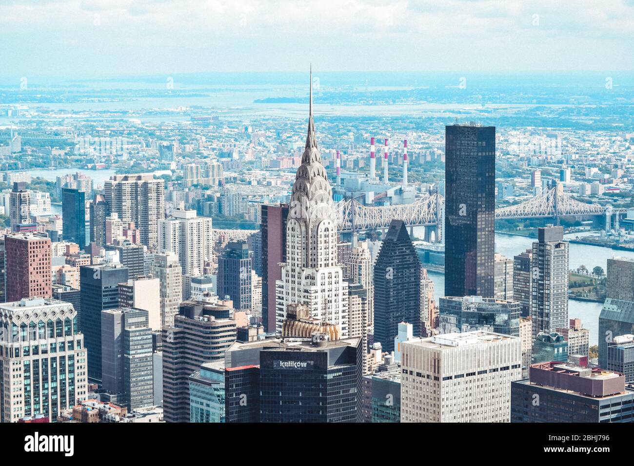 A view of New York City's famous skyline as seen from the top of the Empire State Building. Stock Photo