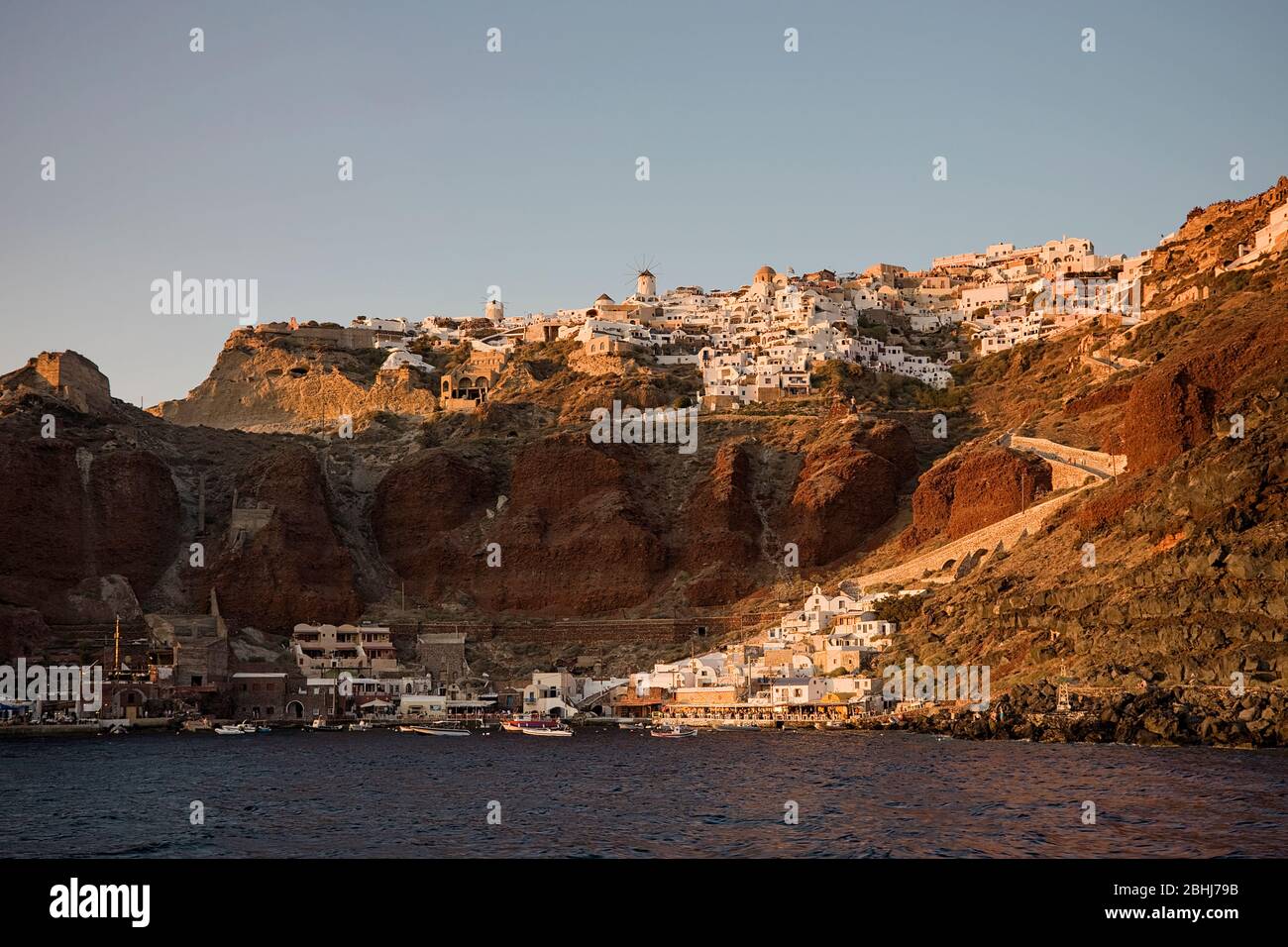 Old harbor of Fira, Santorini, Cyclades islands, Greece, Southern Europe Stock Photo