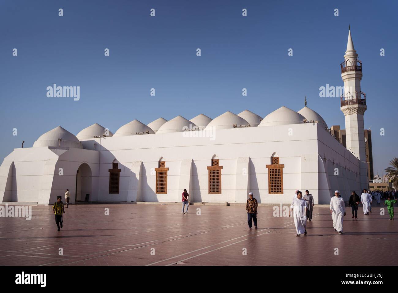 Jeddah / Saudi Arabia - January 16, 2020: Muslim believers after prayer in square next to Jaffali mosque in Jeddah Stock Photo