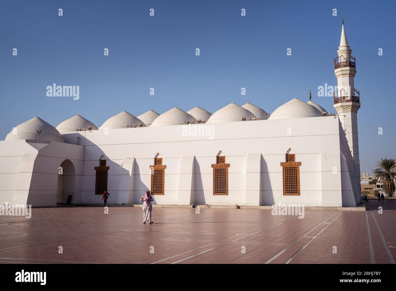 Jeddah / Saudi Arabia - January 16, 2020: Muslim believers after prayer in square next to Jaffali mosque in Jeddah Stock Photo