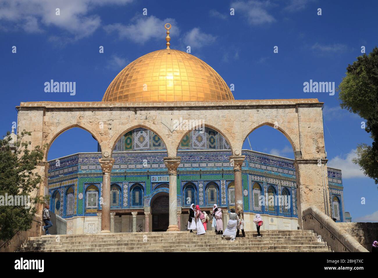 Mousque of Al-aqsa (Dome of the Rock) in Old Town. There are many historical buildings in the courtyard of Masjid Aksa Mosque. Stock Photo