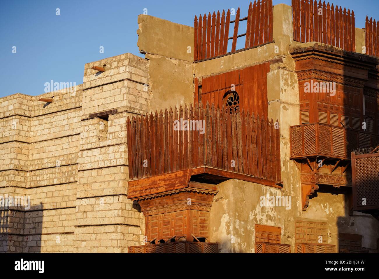 Historic wooden building in the UNESCO historic center called Al-Balad, Jeddah, Saudi Arabia Stock Photo