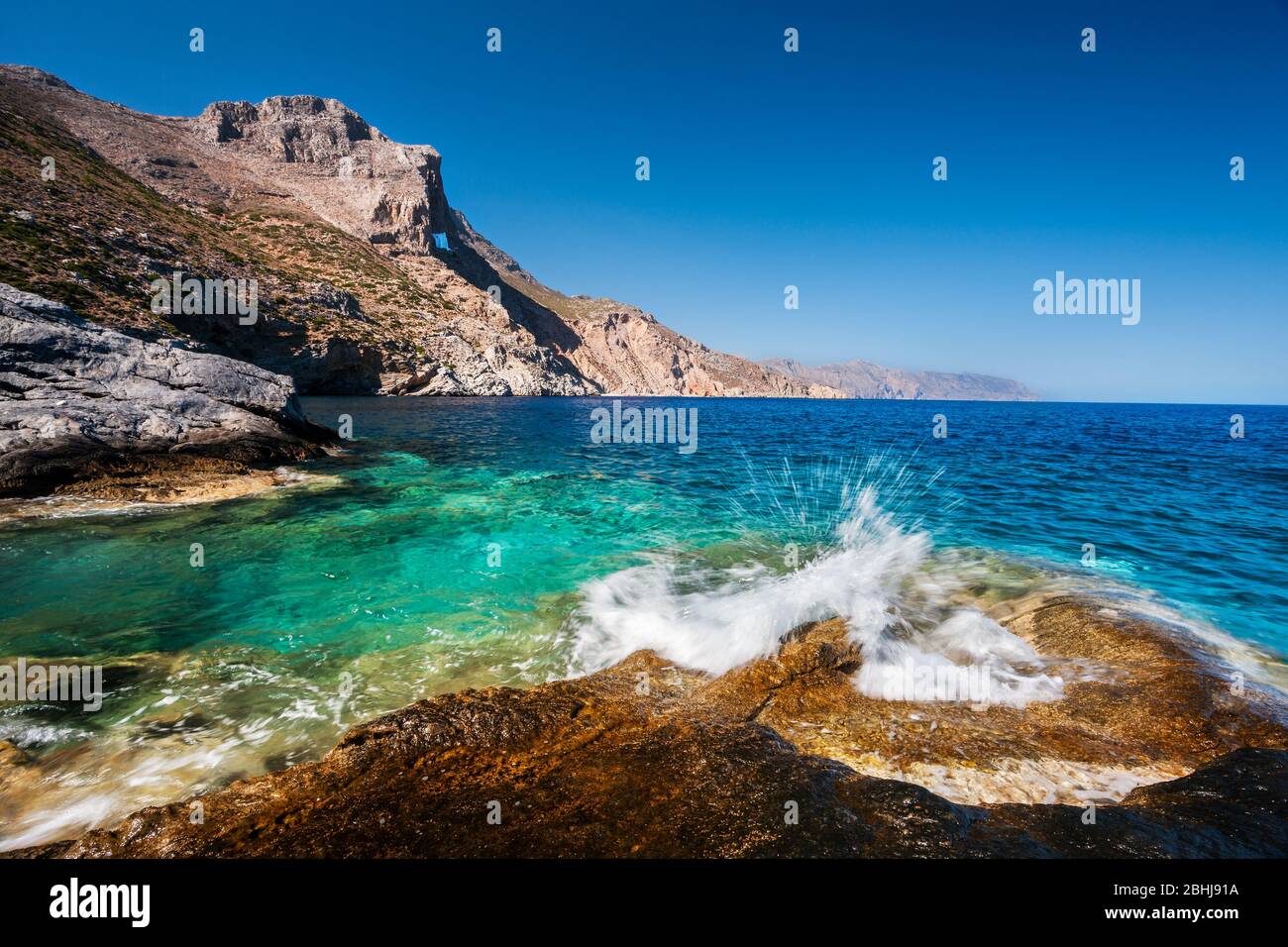 Agia Anna beach, Amorgos island, Amorgos, Nasso, Greece, Cyclades islands, Southern Europe Stock Photo